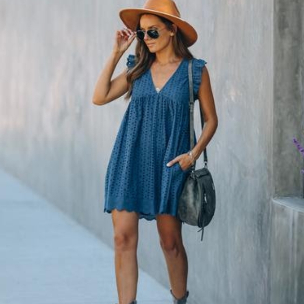 Cotton Eyelet Pocketed Dress